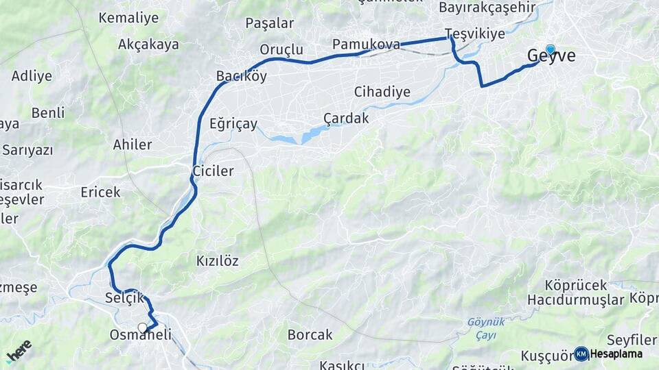 Sakarya Geyve Osmaneli Bilecik Arası Kaç Km - Yol Haritası
