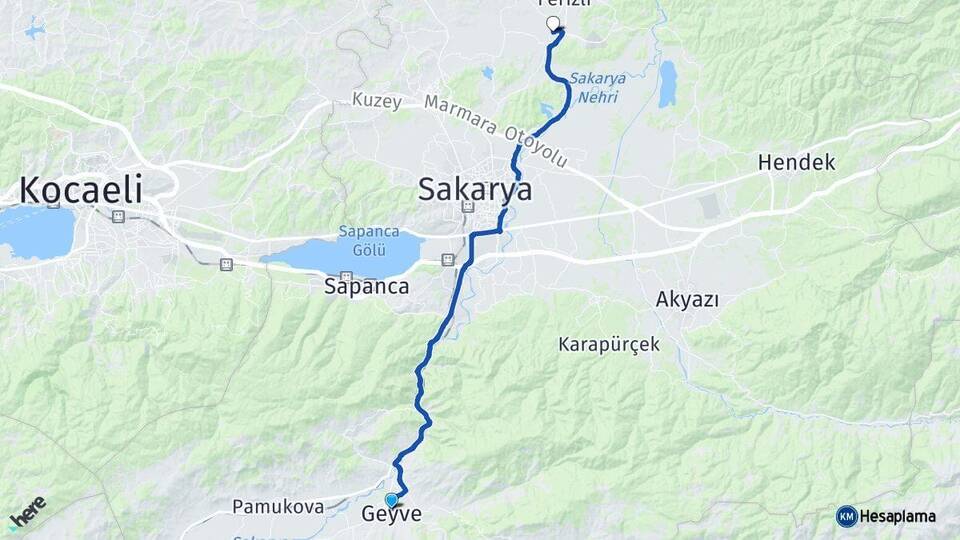 Sakarya Geyve Söğütlü Arası Kaç Km - Yol Haritası