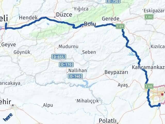 Sakarya Gölbaşı Ankara Arası Kaç Km - Yol Haritası