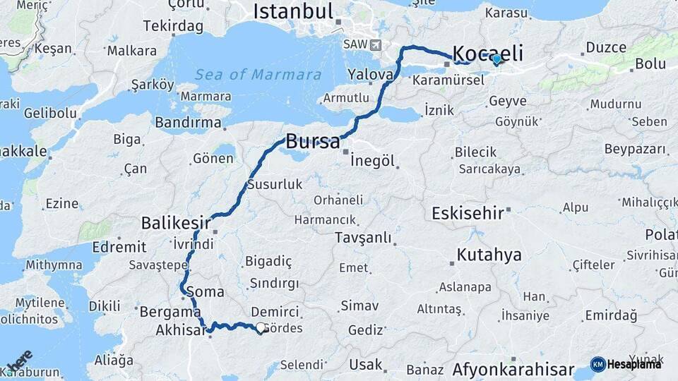 Sakarya Gördes Manisa Arası Kaç Km - Yol Haritası