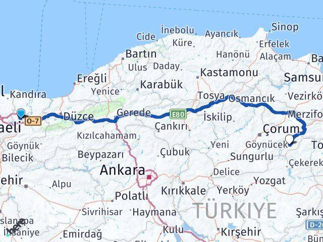 Sakarya Göynücek Amasya Arası Kaç Km - Yol Haritası