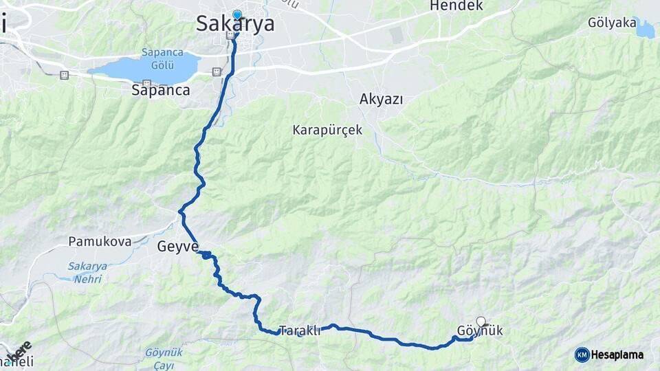 Sakarya Göynük Bolu Arası Kaç Km - Yol Haritası