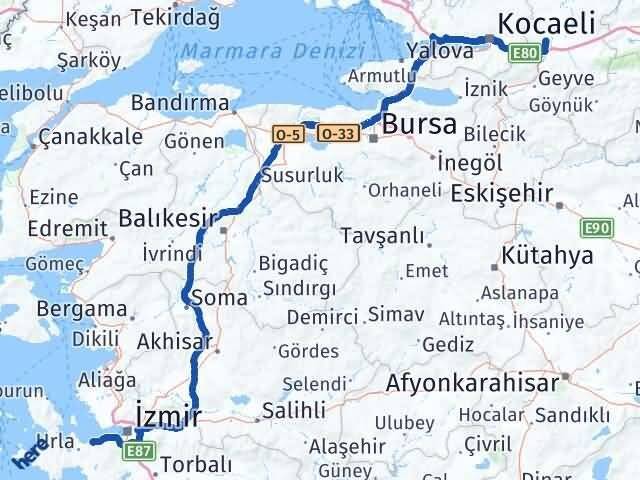 Sakarya Güzelbahçe İzmir Arası Kaç Km - Yol Haritası