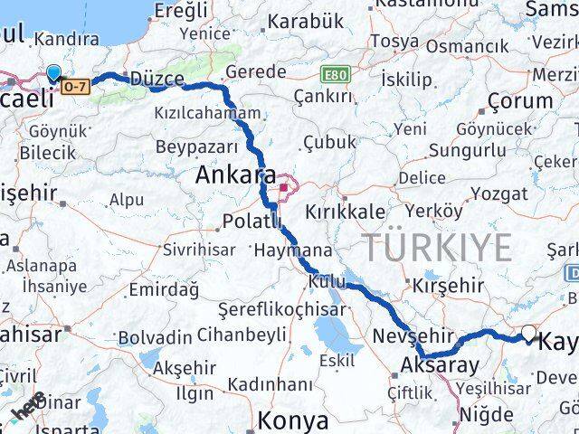 Sakarya Hacılar Kayseri Arası Kaç Km - Yol Haritası