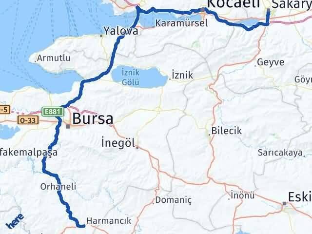 Sakarya Harmancık Bursa Arası Kaç Km - Yol Haritası