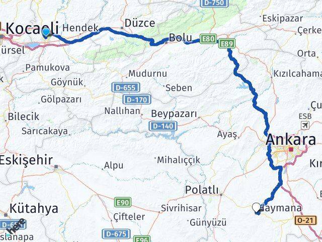 Sakarya Haymana Ankara Arası Kaç Km - Yol Haritası