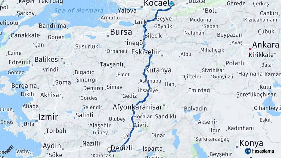Sakarya Hendek Denizli Arası Kaç Km - Yol Haritası