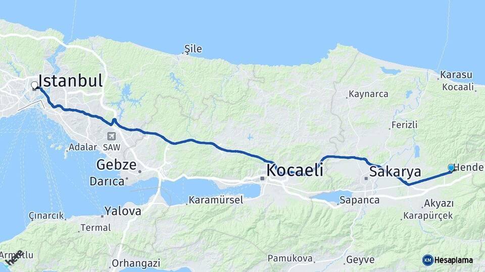 Sakarya Hendek İstanbul Arası Kaç Km - Yol Haritası