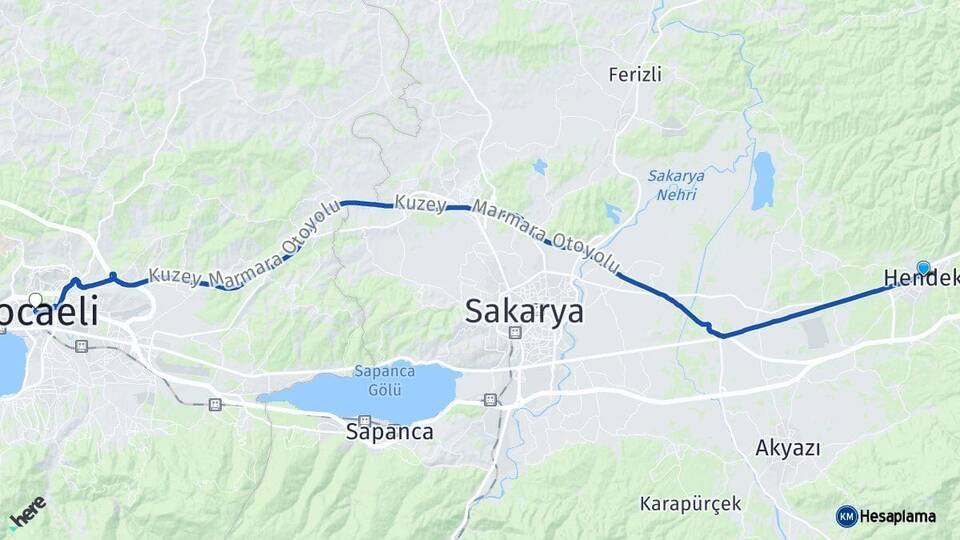 Sakarya Hendek Kocaeli Arası Kaç Km - Yol Haritası