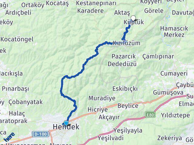 Sakarya Hendek Küplük Kocaali Arası Kaç Km - Yol Haritası