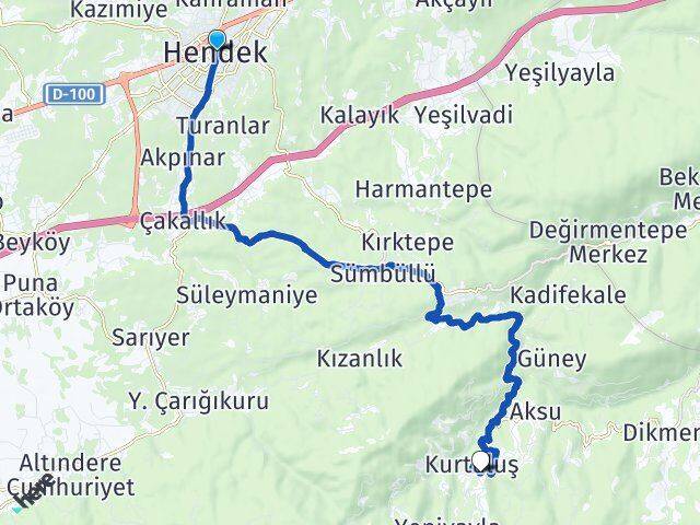 Sakarya Hendek Kurtuluş Hendek Arası Kaç Km - Yol Haritası