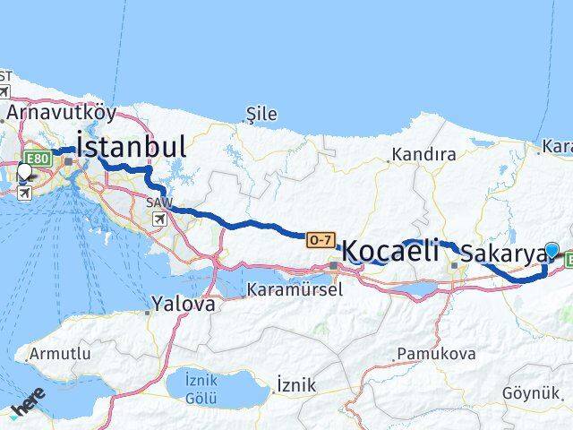 Sakarya Hendek Yenibosna Bahçelievler İstanbul Arası Kaç Km - Yol Haritası