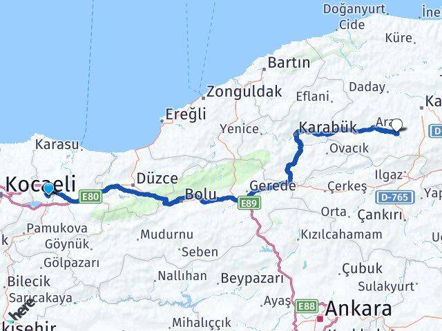 Sakarya İhsangazi Kastamonu Arası Kaç Km - Yol Haritası