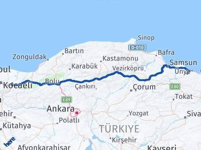 Sakarya İkizce Ordu Arası Kaç Km - Yol Haritası