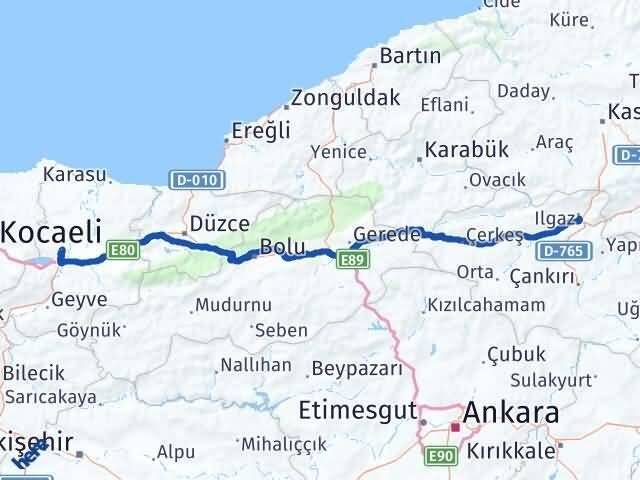Sakarya Ilgaz Çankırı Arası Kaç Km - Yol Haritası