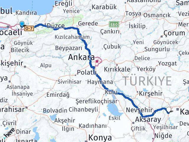 Sakarya İncesu Kayseri Arası Kaç Km - Yol Haritası