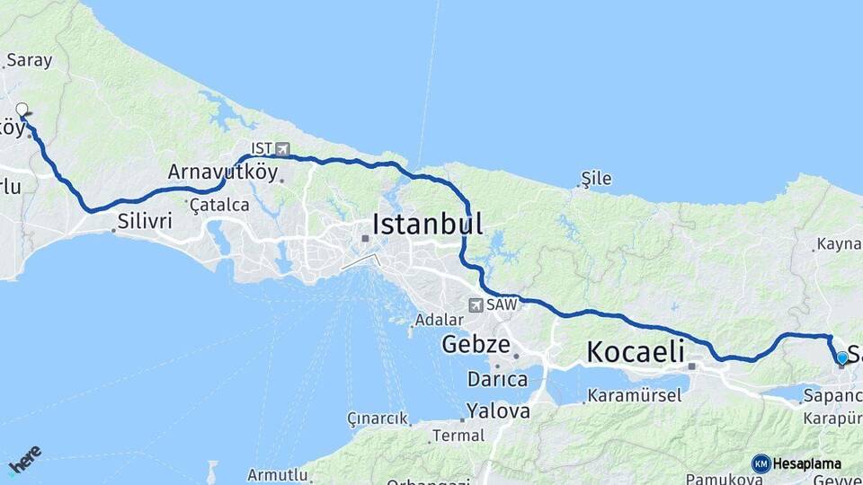 Sakarya Kapaklı Tekirdağ Arası Kaç Km - Yol Haritası