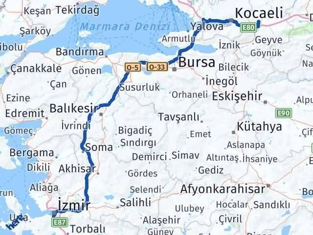Sakarya Karabağlar İzmir Arası Kaç Km - Yol Haritası