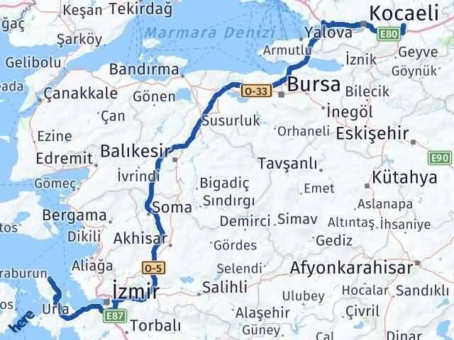 Sakarya Karaburun İzmir Arası Kaç Km - Yol Haritası