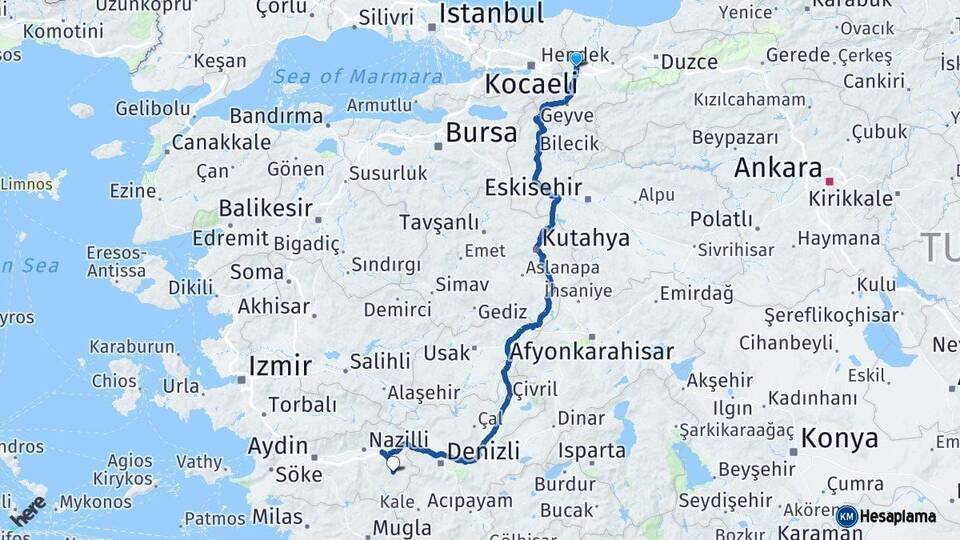 Sakarya Karacasu Aydın Arası Kaç Km - Yol Haritası