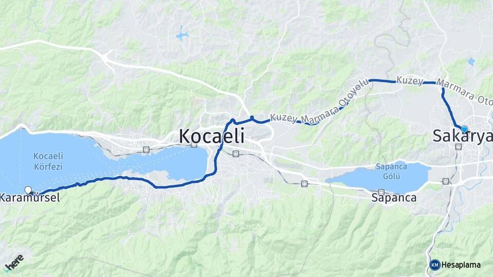 Sakarya Karamürsel Kocaeli Arası Kaç Km - Yol Haritası
