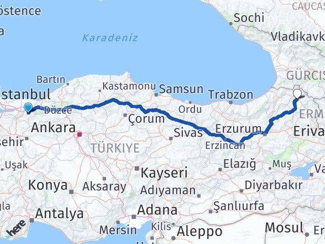 Sakarya Karapürçek Ardahan Arası Kaç Km - Yol Haritası