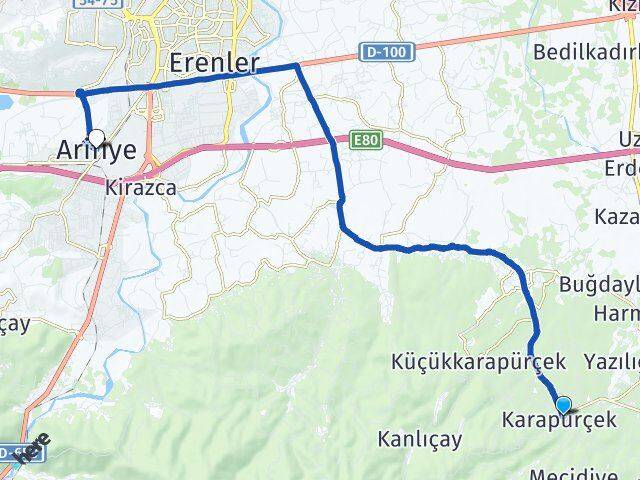 Sakarya Karapürçek Arifiye Arası Kaç Km - Yol Haritası