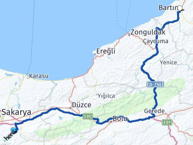 Sakarya Karapürçek Bartın Arası Kaç Km - Yol Haritası