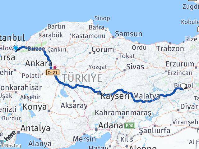 Sakarya Karapürçek Bingöl Arası Kaç Km - Yol Haritası