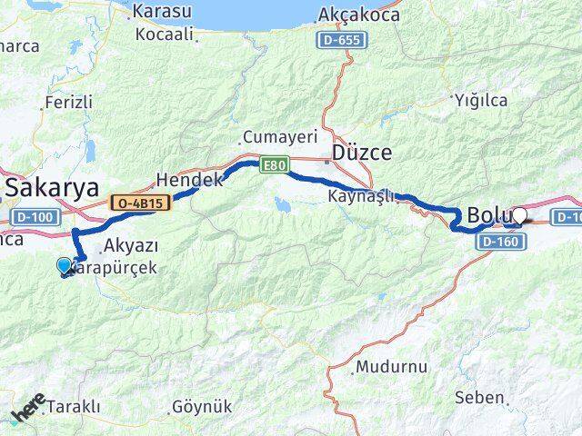 Sakarya Karapürçek Bolu Arası Kaç Km - Yol Haritası