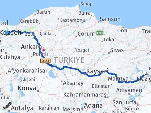 Sakarya Karapürçek Elazığ Arası Kaç Km - Yol Haritası