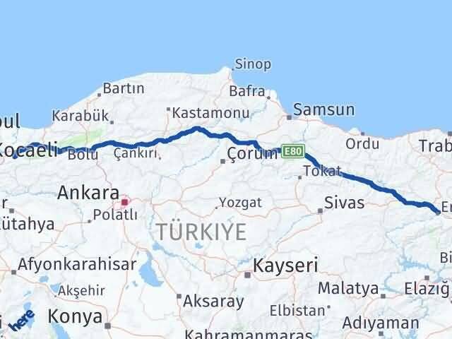 Sakarya Karapürçek Erzincan Arası Kaç Km - Yol Haritası