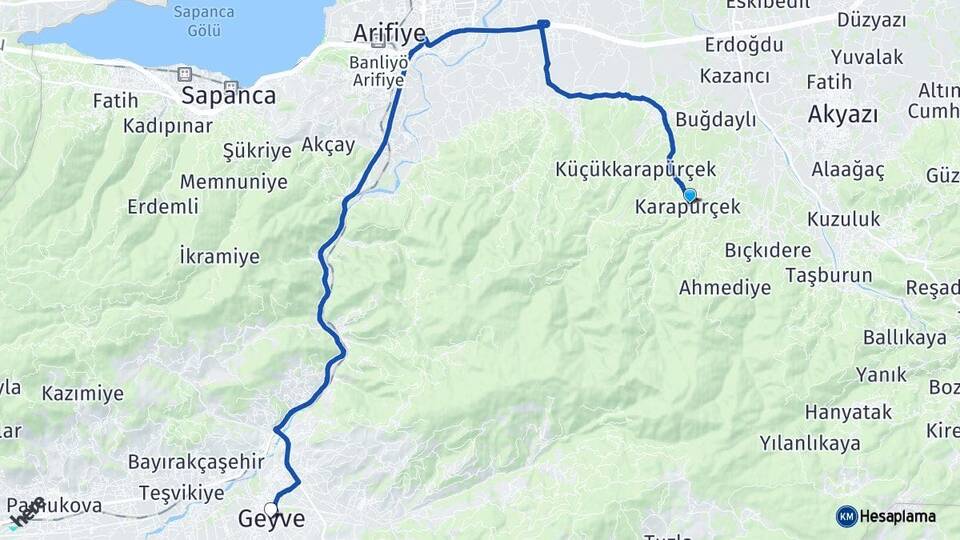 Sakarya Karapürçek Geyve Arası Kaç Km - Yol Haritası
