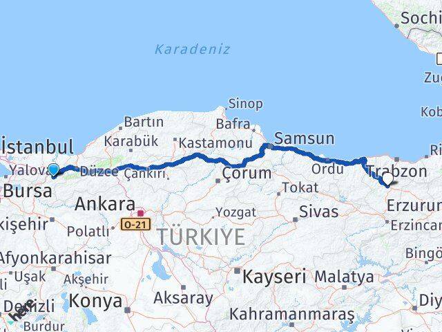 Sakarya Karapürçek Gümüşhane Arası Kaç Km - Yol Haritası