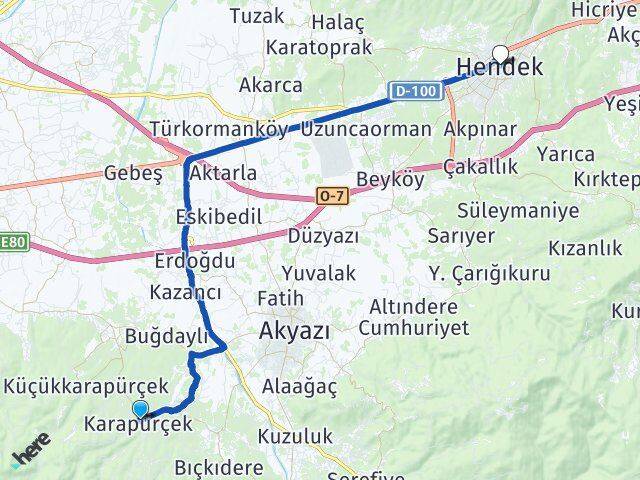 Sakarya Karapürçek Hendek Arası Kaç Km - Yol Haritası