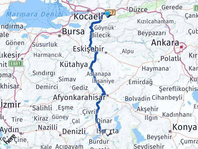 Sakarya Karapürçek Isparta Arası Kaç Km - Yol Haritası