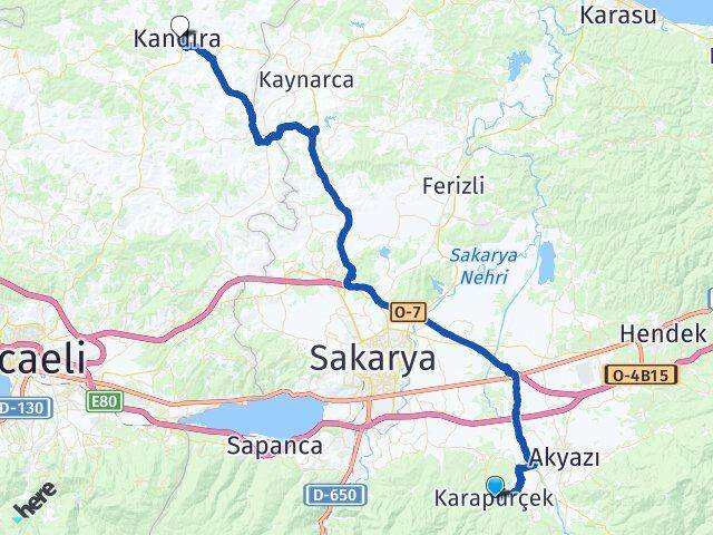 Sakarya Karapürçek Kandıra Kocaeli Arası Kaç Km - Yol Haritası