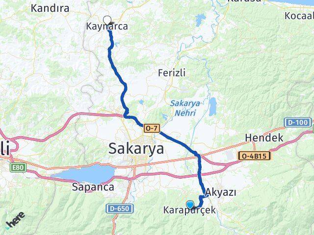 Sakarya Karapürçek Kaynarca Arası Kaç Km - Yol Haritası