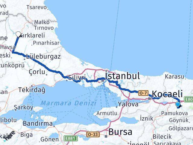 Sakarya Karapürçek Kırklareli Arası Kaç Km - Yol Haritası