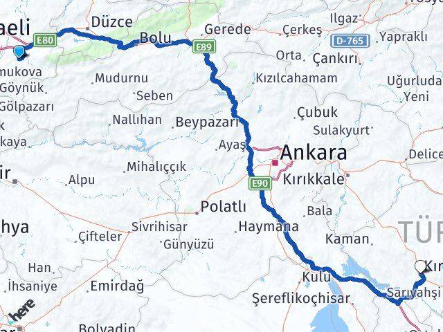 Sakarya Karapürçek Kırşehir Arası Kaç Km - Yol Haritası