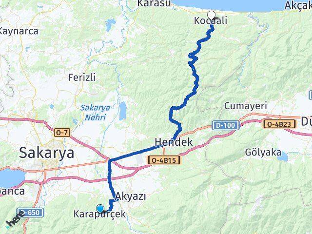 Sakarya Karapürçek Kocaali Arası Kaç Km - Yol Haritası