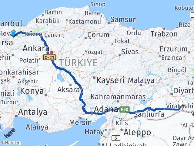 Sakarya Karapürçek Mardin Arası Kaç Km - Yol Haritası