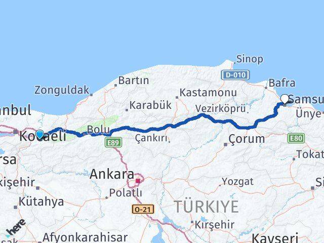 Sakarya Karapürçek Samsun Arası Kaç Km - Yol Haritası