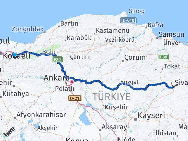 Sakarya Karapürçek Sivas Arası Kaç Km - Yol Haritası