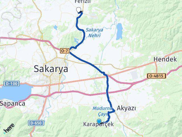 Sakarya Karapürçek Söğütlü Arası Kaç Km - Yol Haritası