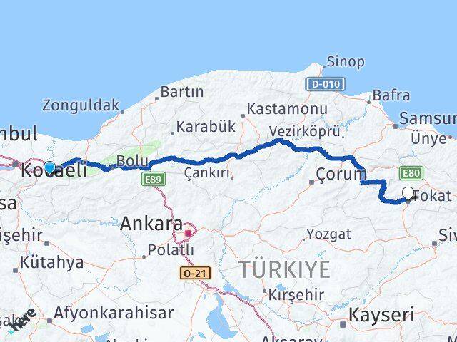 Sakarya Karapürçek Tokat Arası Kaç Km - Yol Haritası