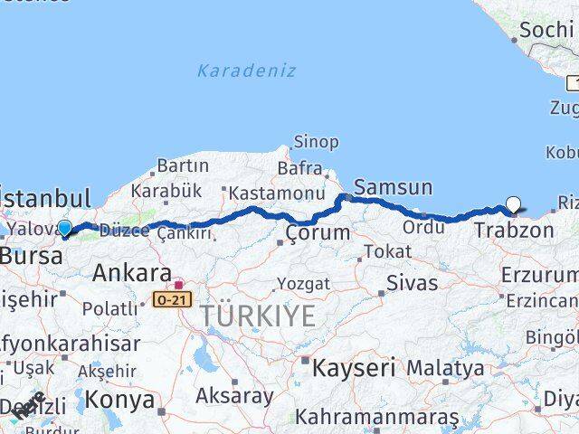 Sakarya Karapürçek Trabzon Arası Kaç Km - Yol Haritası