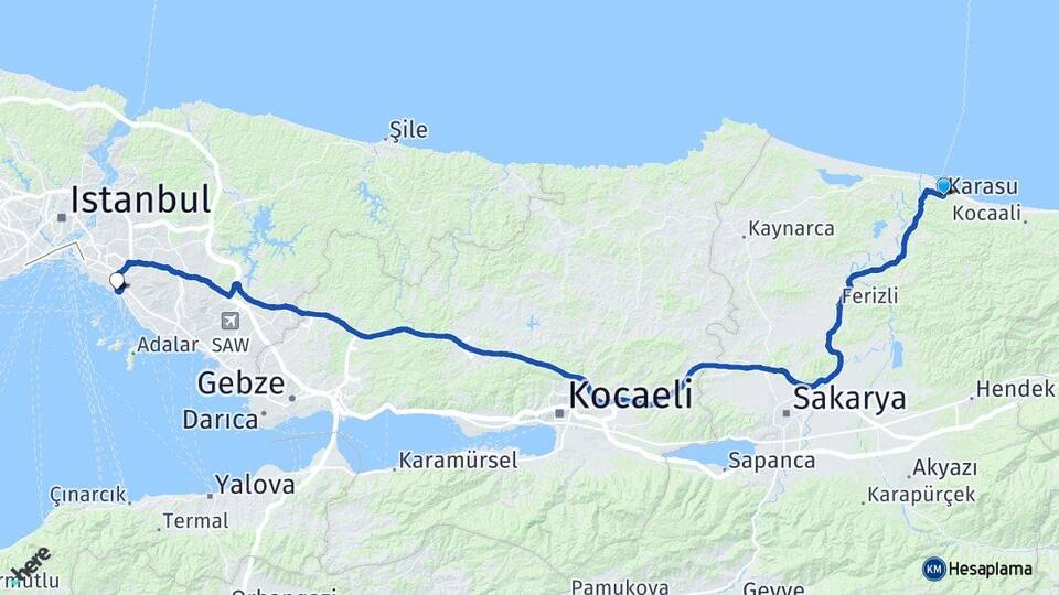 Sakarya Karasu Bostancı Kadıköy İstanbul Arası Kaç Km - Yol Haritası