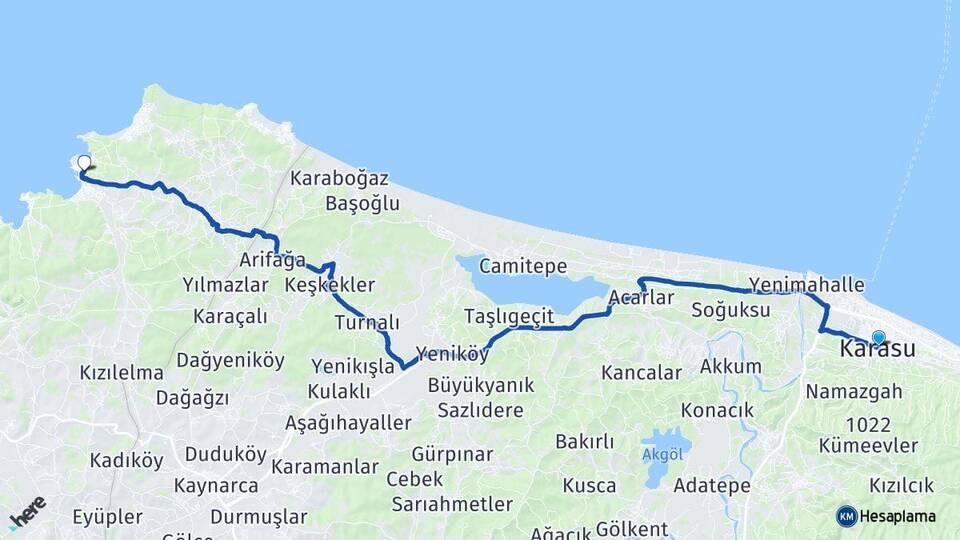 Sakarya Karasu Kefken Kandıra Kocaeli Arası Kaç Km - Yol Haritası