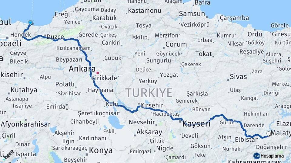 Sakarya Karasu Malatya Arası Kaç Km - Yol Haritası